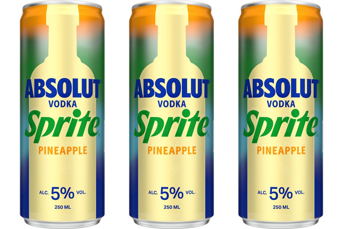 Pack shots of Absolut Vodka & Sprite Pineapple.