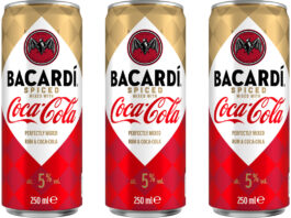 CCEP grows Bacardà & Coca-Cola range with Spiced variant Pack shots of Bacardà Spiced & Coca-Cola cans.