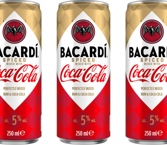 CCEP grows Bacardà & Coca-Cola range with Spiced variant Pack shots of Bacardà Spiced & Coca-Cola cans.