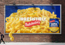 Batchelors unveils rebrand across its entire portfolio A billboard of the Batchelors rebrand featuring its Super Noodles brand.