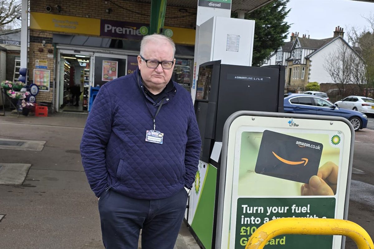 Derek Paton, manager at Premier RaceTrack Pitstop Crowwood, stands in the middle of the store's forecourt.