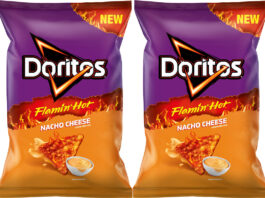 Doritos brings Flamin’ Hot Nacho Cheese to UK shelves Pack shots of Doritos Flamin' Hot Nacho Cheese.