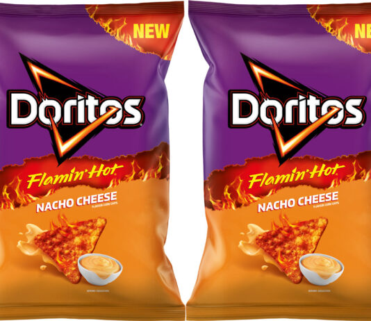 Doritos brings Flamin’ Hot Nacho Cheese to UK shelves Pack shots of Doritos Flamin' Hot Nacho Cheese.