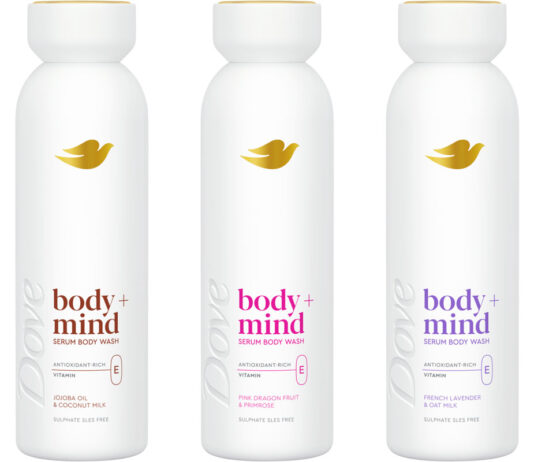 Dove brings a premium touch with Body + Mind range Pack shots of Dove Body + Mind Jojoba Oil & Coconut Milk, Dragon Fruit & Primrose and French Lavender & Oat Milk.