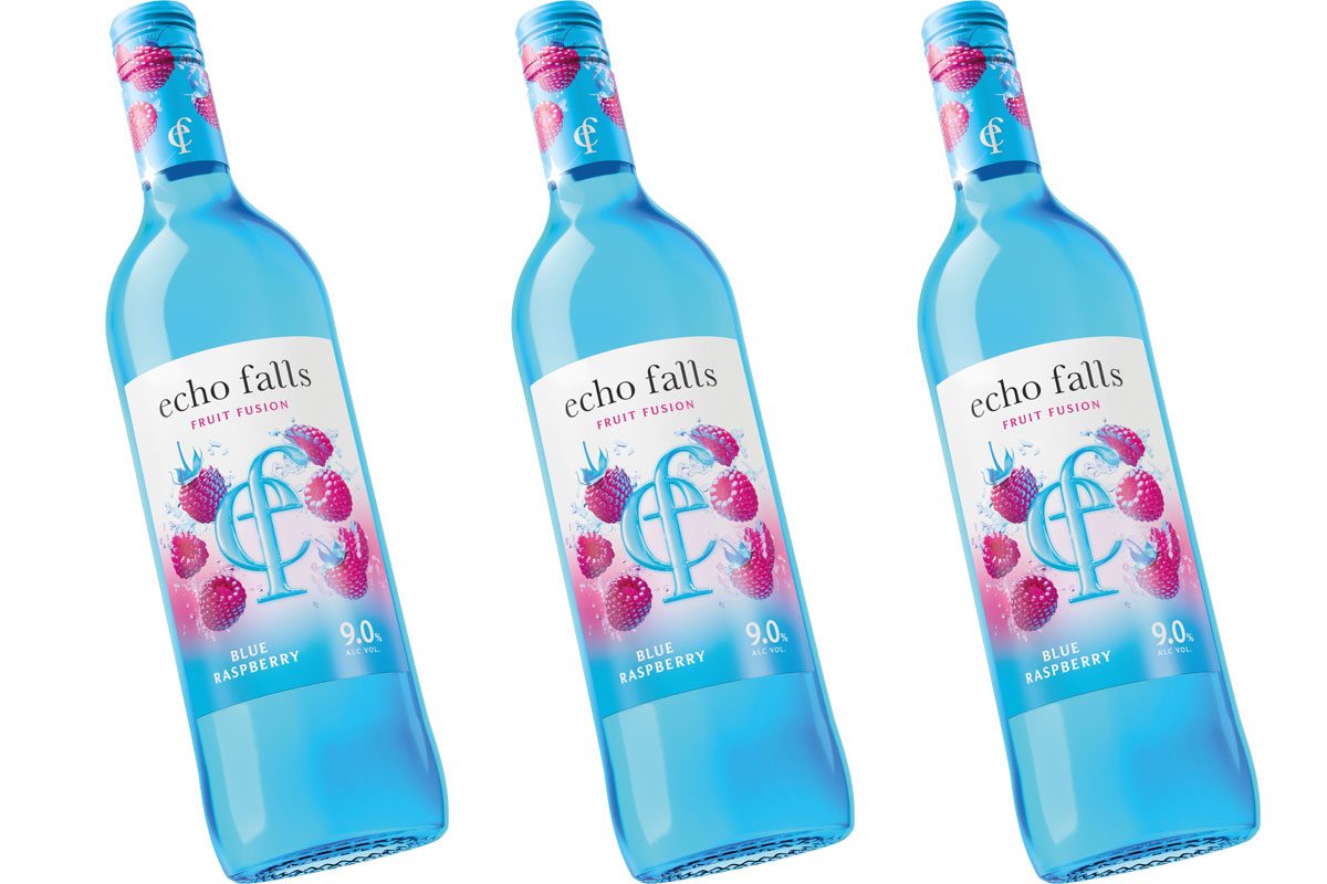 Pack shots of Echo Falls Blue Raspberry wine.