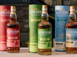 Glencadam unveils packaging rebrand for wine cask range Bottles of Glencadam's new design along with their outer packs are lined up on a wall.