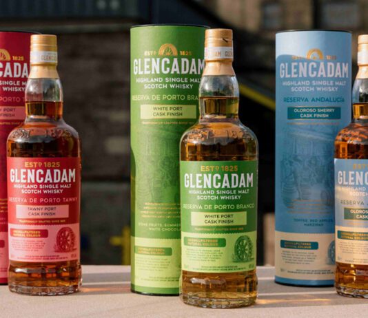 Glencadam unveils packaging rebrand for wine cask range Bottles of Glencadam's new design along with their outer packs are lined up on a wall.