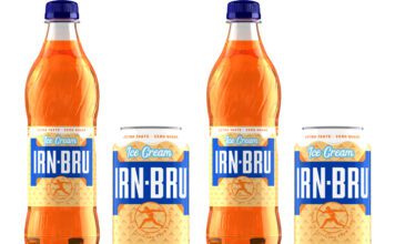 Irn-Bru Ice Cream flavour returns to store shelves Pack shots of Irn-Bru Ice Cream 330ml cans and 500ml bottles.