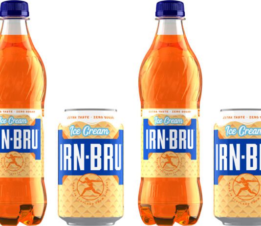 Irn-Bru Ice Cream flavour returns to store shelves Pack shots of Irn-Bru Ice Cream 330ml cans and 500ml bottles.
