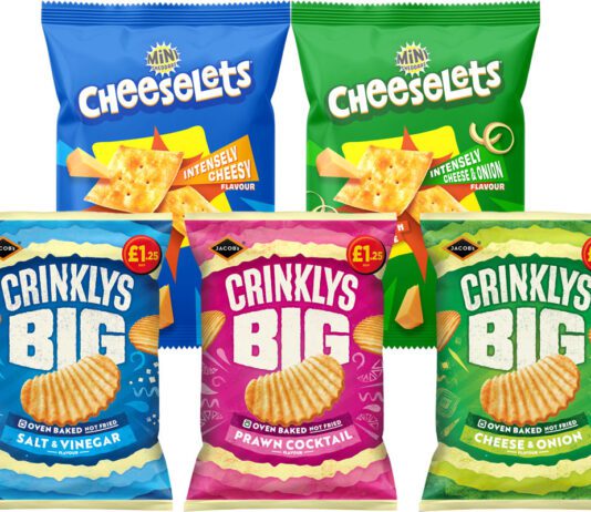Jacob’s grows snacking with Cheeselets and Crinklys Big Pack shots of Jacob's Cheeselets and Jacob's Crinklys Big consisting of Cheeselets Intensely Cheesy, Intensely Cheese & Onion, Crinklys Big Salt & Vinegar, Crinklys Big Prawn Cocktail and Crinklys Big Cheese & Onion.