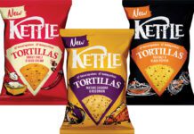 Kettle Chips launches Tortilla range Pack shots of Kettle Tortillas Mature Cheddar & Red Onion, Sweet Chilli & Sour Cream and Sea Salt & Black Pepper variants.