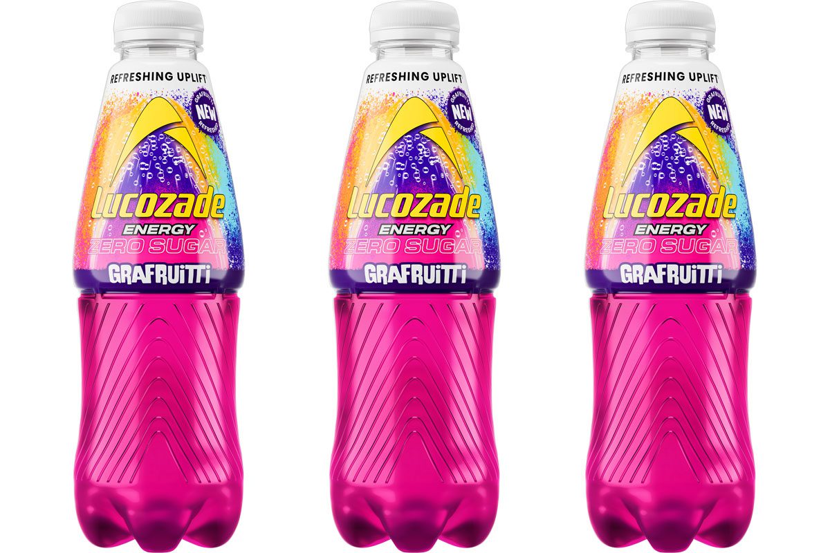 Pack shots of Lucozade Energy Grafruitti.