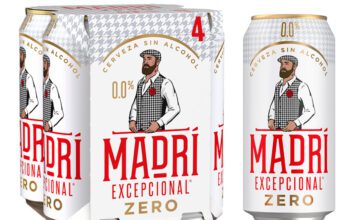 Madrí Excepcional 0.0% unveils new canned format Pack shot of Madrí Excepcional Zero 440ml can with a four pack.
