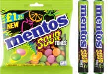 Mentos taps into sour candy demand with Sour Tones Pack shots of Mentos Sour Tones including a hanging sharing bag and single roll packs.