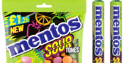 Mentos taps into sour candy demand with Sour Tones Pack shots of Mentos Sour Tones including a hanging sharing bag and single roll packs.