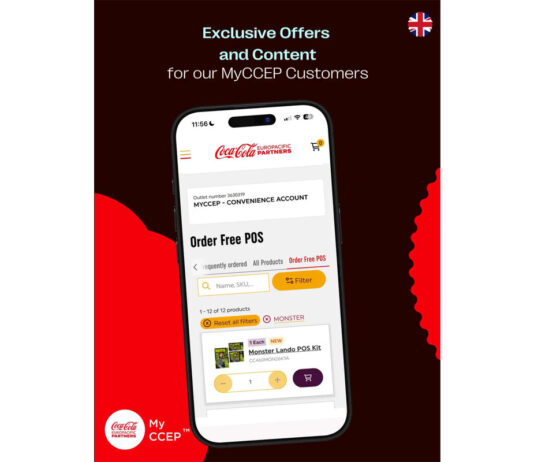 CCEP launches mobile app for retailers Promotional image of the MyCCEP app featuring a mobile phone with the homescreen for the app.