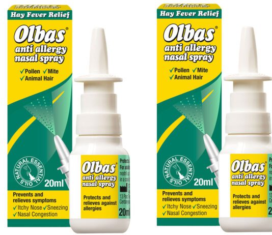 Olbas stays ahead of hay fever with Anti Allergy Nasal Spray Pack shots of Olbas Anti Allergy Nasal Sprays with outer boxes.