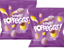 Poppets rolls out Poppeggs Easter NPD Pack shots of Poppets Poppeggs 80g packs.