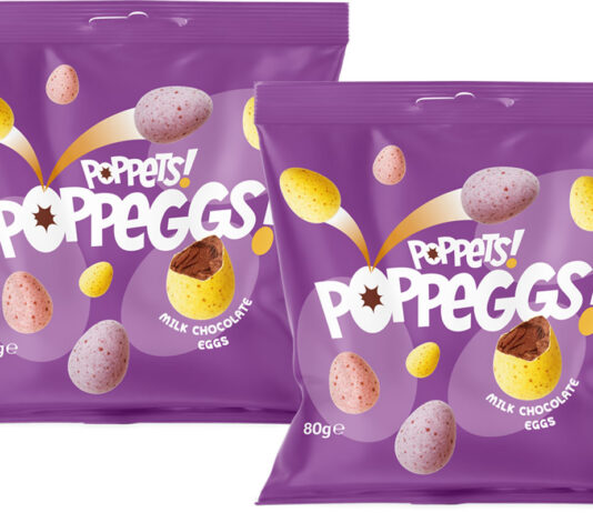Poppets rolls out Poppeggs Easter NPD Pack shots of Poppets Poppeggs 80g packs.