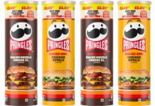 Pringles partners up with Burger King on new flavours Pack shots of Pringles Burger King Bacon Double Cheese XL Flavour and Burger King Chicken Royale Flavour.