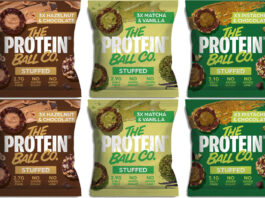 Protein Ball Co rolls out new Stuffed range Pack shots of The Protein Ball Co Stuffed range consisting of Hazelnut & Chocolate, Matcha & Vanilla and Pistachio & Chocolate.