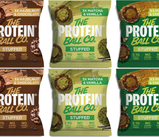 Protein Ball Co rolls out new Stuffed range Pack shots of The Protein Ball Co Stuffed range consisting of Hazelnut & Chocolate, Matcha & Vanilla and Pistachio & Chocolate.