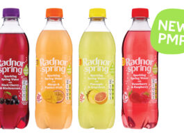 Radnor Hills introduces new PMP range Pack shots of Radnor Spring price-marked packs with green bubble with the text "NEW PMP".