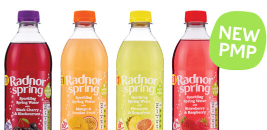 Radnor Hills introduces new PMP range Pack shots of Radnor Spring price-marked packs with green bubble with the text "NEW PMP".