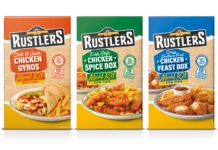 Rustlers breaks new ground with new frozen range Pack shots of Rustlers Frozen Meal Kits including the Chilli & Garlic Chicken Gyros, Irish Style Chicken Spice Box and Crispy Southern Fried Chicken Feast Box.