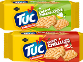 TUC Sandwich ranges expands with two new flavours Pack shots of TUC Sandwiches Cream Cheese & Chive and Sweet Chilli & Sour Cream variants.