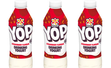YOP accelerates growth through major rebrand Pack shots of YOP Strawberry Flavour Drinking Yogurt bottles.