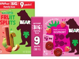 BEAR rolls out larger pack formats Pack shots of new 9-pack formats for BEAR fruit snacks.