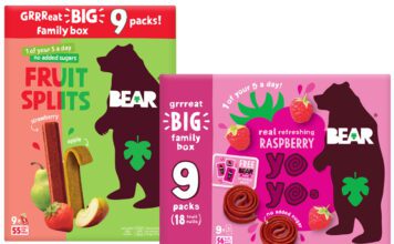 BEAR rolls out larger pack formats Pack shots of new 9-pack formats for BEAR fruit snacks.
