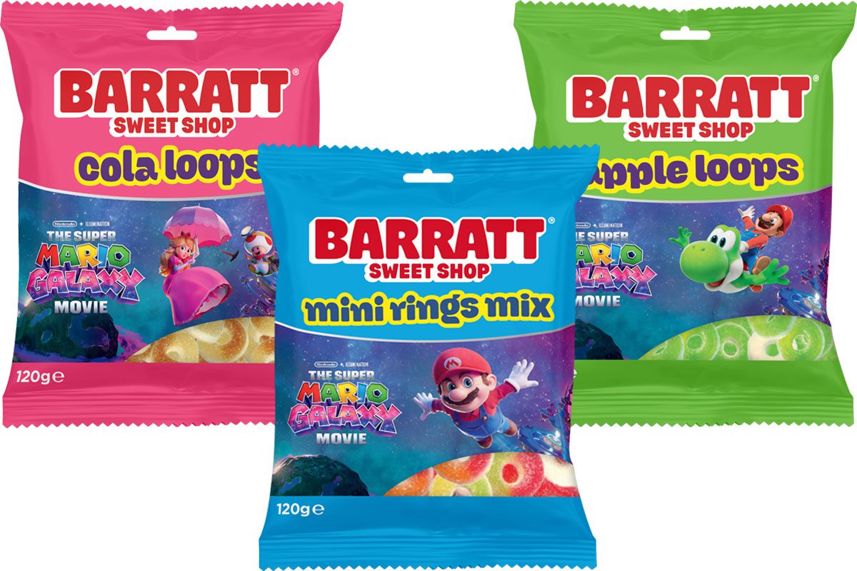 Pack shots of Barrat Sweet Shop Super Mario Galaxy sweets.