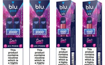 Blu Bar vapes add new Sour Berry flavour Pack shots of Blu Bar Pods Sour Berry and Blu Bar Kit Sour Berry.