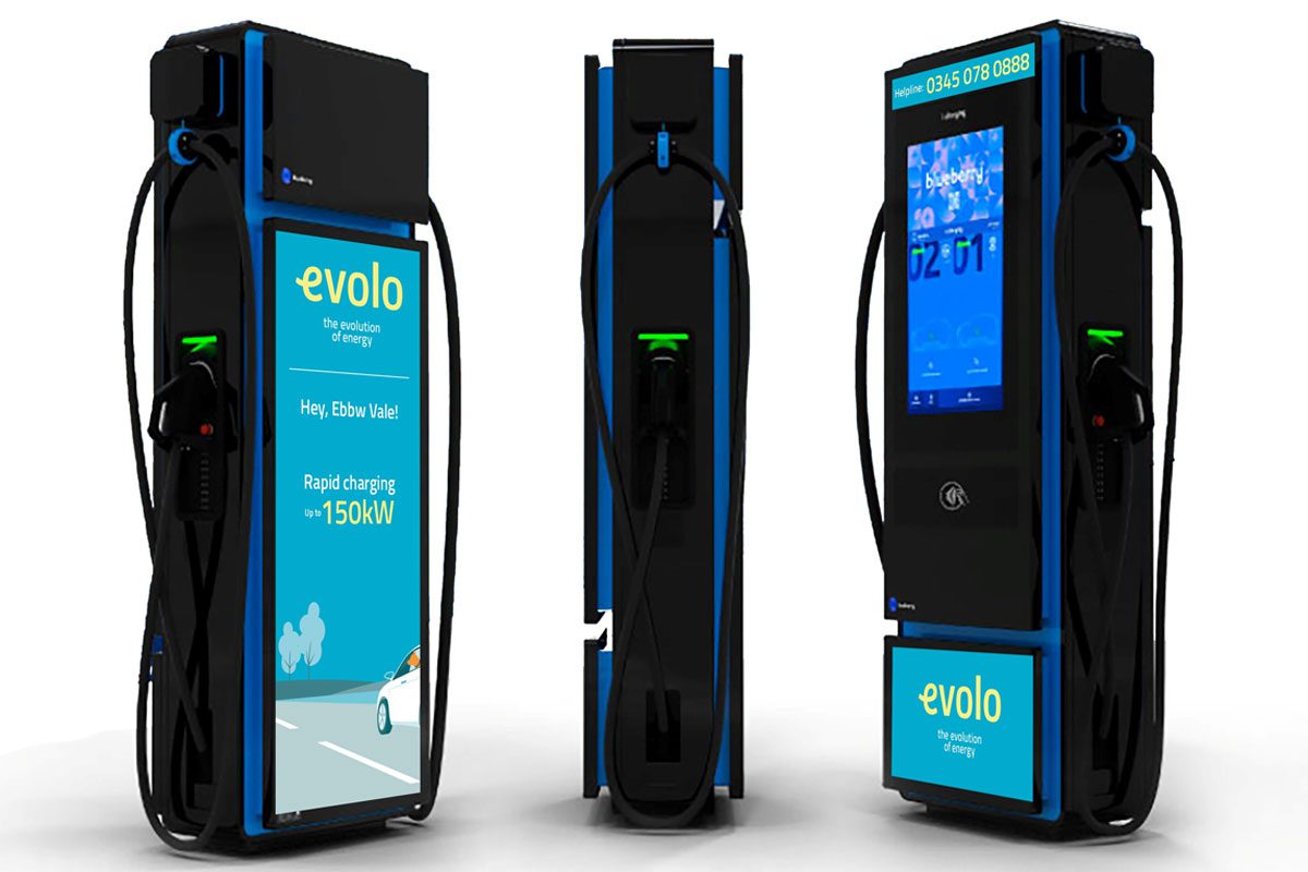 Images of the Evolo Rapid Charge EV charger.