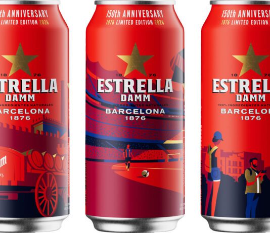Estrella Damm marks 150 years with limited edition packs Pack shots of Estrella Damm 440ml cans with the 150th anniversary design across them.