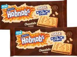 McVitie’s expands Hobnobs with new Oaty Crunch Creams Pack shots of McVitie's Hobnobs Oaty Crunch Creams.