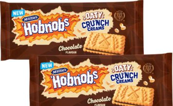 McVitie’s expands Hobnobs with new Oaty Crunch Creams Pack shots of McVitie's Hobnobs Oaty Crunch Creams.