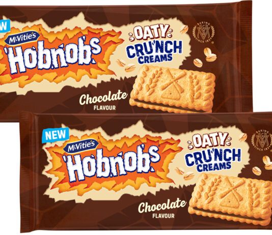 McVitie’s expands Hobnobs with new Oaty Crunch Creams Pack shots of McVitie's Hobnobs Oaty Crunch Creams.
