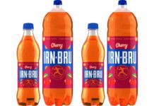 Irn-Bru introduces new Cherry flavour to Zero sugar range Pack shots of Irn-Bru Zero Cherry 500ml bottles and two litre bottles.