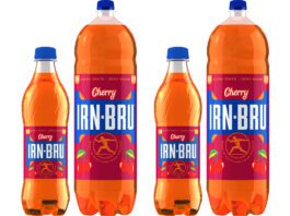 Irn-Bru introduces new Cherry flavour to Zero sugar range Pack shots of Irn-Bru Zero Cherry 500ml bottles and two litre bottles.