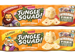 Jungle Squad bars set to shake up kids snacking Pack shots of Jungle Squad Cake Bars in Strawberry and Lemon flavours.