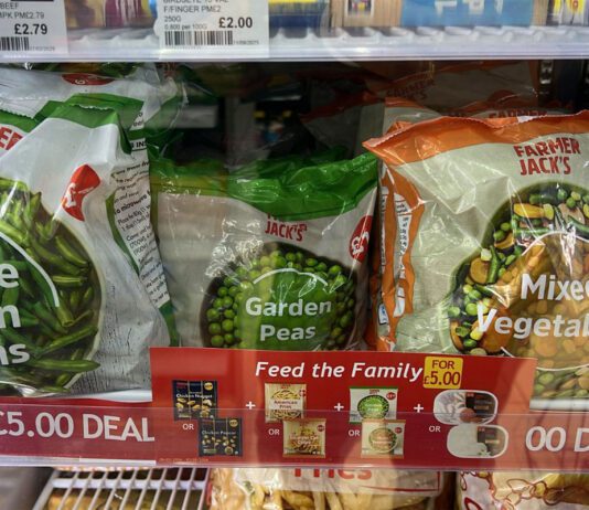 KeyStore introduces £5 promo with Eden Farm Image of a KeyStore shelf in the frozen aisle with Farmer Jack's Frozen Vegetables packs.