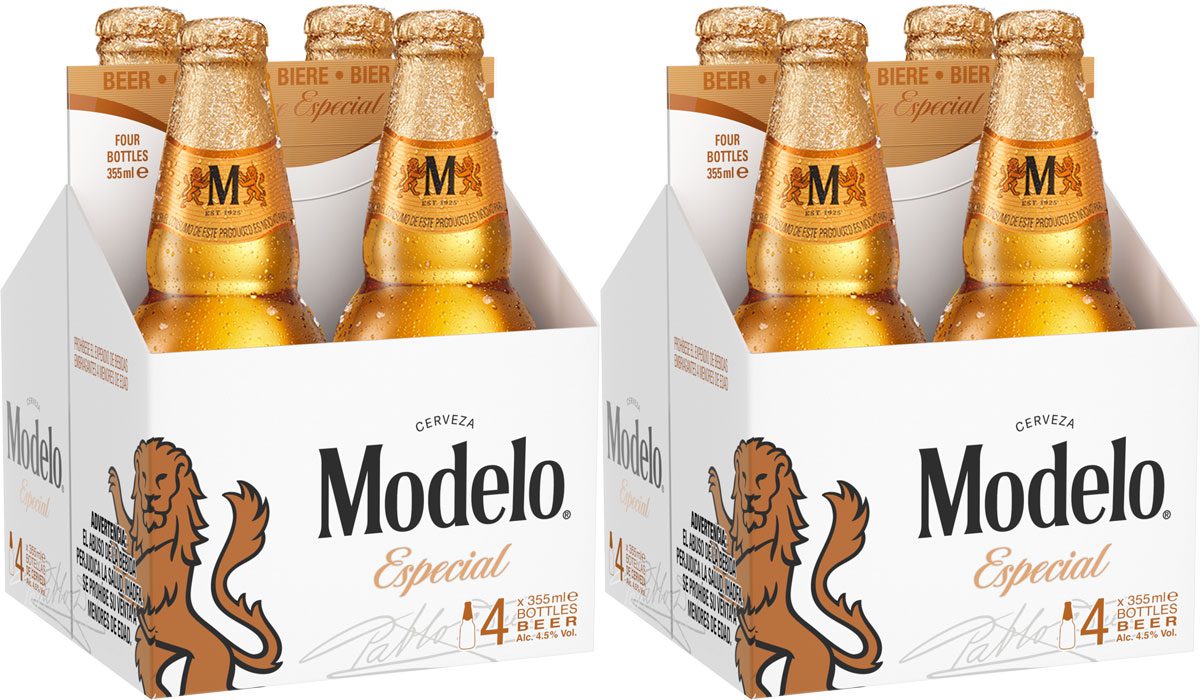 Pack shots of four-packs of Modelo Especial.