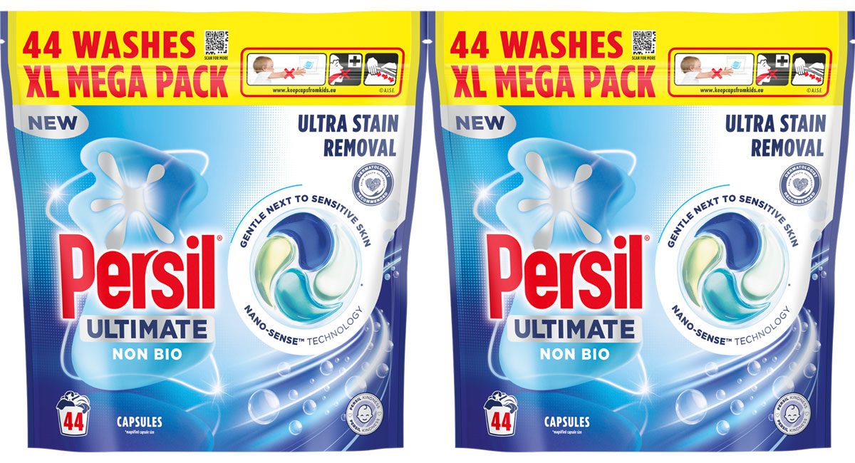 Pack shots of Persil Non Bio XL Mega Packs.