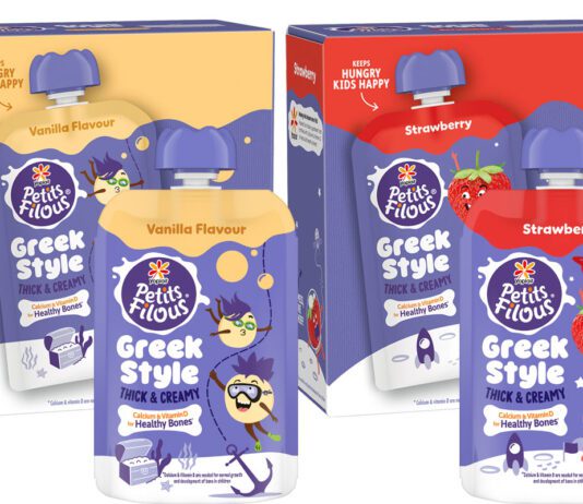 Petits Filous introduces Greek Yoghurt Pouches Pack shots of Petits Filous Greek Yoghurt Pouches range including single and multipacks of Vanilla and Strawberry variants.