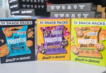 The Protein Ball Co rolls out new multipacks Packs of The Protein Ball Co Snack Packs stand upright on a table in Peanut Butter, Blueberry Oat Muffin and Salted Caramel flavours.