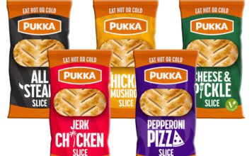 Pukka relaunches handheld Slices range Pack shots of Pukka Slices including All Steak Slice, Chicken & Mushroom Slice, Pepperoni Pizza Slice, Jerk Chicken Slice and Cheese & Pickle Slice.