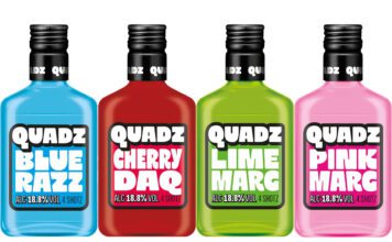 Global Brands bolsters pre-drinks with Quadz Pack shots of Quadz Blue Razz, Cherry Daq, Lime Marg and Pink Marg.